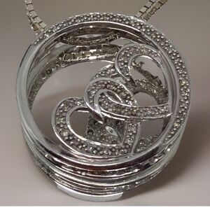 JTW Sterling Silver 925 Diamond Hearts Pendant With 18 Inch 926 Box Chain